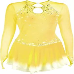 여성용 피겨 스케이팅 드레스 롱 슬리브 라인스톤 그라데이션 스커트 스