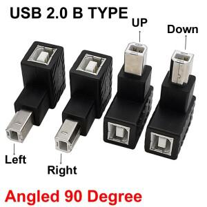 90도 각도 USB 2.0 B 타입 남성용 업 다운 좌우 잭 남성-여성 연장 어댑터 프린터 스캐너 하드 디스크 케이