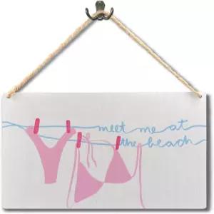 료오 코스트 카우걸 룸 데코 나무 간판 해변 행잉 월 아트에서 만나요 핑크 코켓 11.8x5.9 인치