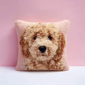 DIY 래치 후크 베개 키트 귀여운 황금 두들 강아지 얼굴 초보자용 컬러 스탬프 케이스 43x43cm 소파 쿠션