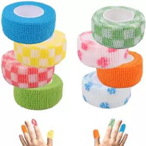 LUOHECAM 8팩 손 바느질용 골무 테이프 셀프 접착 붕대 랩 네일 핑거 프로텍터 잔여물 없이 가능한 니트