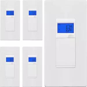 에너라이트 HET01 7일 디지털 인월 타이머 스위치 블루 백라이트 화이트 5팩 포함