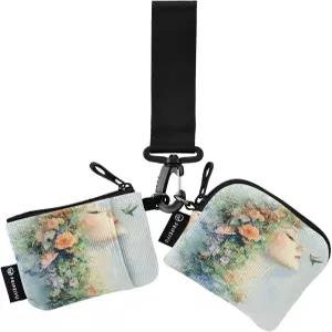 아름다운 소녀 꽃 여성 지갑 카드 케이스 손목 스트랩이 있는 컴팩트 사이즈 머니 정리함 2개