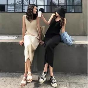 여자 2컬러 니트 슬림 롱 나시 민소매 원피스