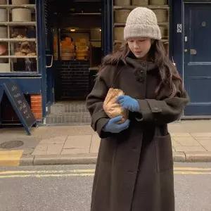 솔저스여친 모직 하프 캐주얼 포켓 후드 현 코트 싱글 OPH1