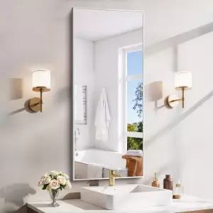 YIROMAN 욕실 거울 48인치 x20 알루미늄 프레임이 있는 오버싱크용 브러시드 실버 직각 직사각형 배니티 벽