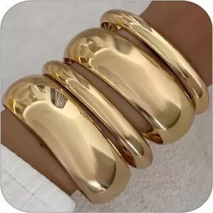 여성용 ZMJK 골드 청키 뱅글 브레이슬릿 과장 두껍고 넓은 스태커블 세트 트렌디한 반짝이는 실버 손목