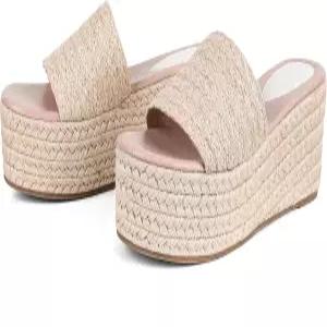 칼리 플랫폼 웨지 샌들 드릴 슬라이드 샌들이 하이힐 뮬에 미끄러져 여성 캐주얼 황마 비치 스트로 라피아