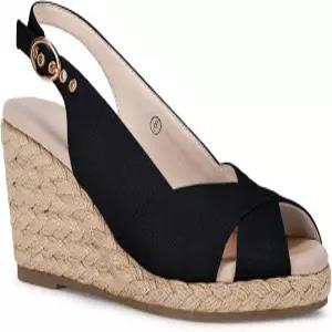 주바푸일 여성 플랫폼 웨지 샌들 오픈 토 버클 슬링백 드릴 크로스 밴드 슬립온 하이힐