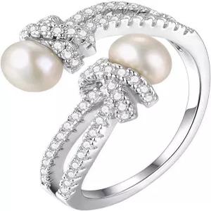 여성용 18K 골드 진주 반지 앙증맞은 천연 담수 스테이트먼트 미니멀리스트 빈티지 조절 가능한 골든 필