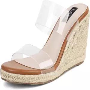 여성용 웨지 샌들 위에 미카르카 슬립 온 토 드릴 플랫폼 슬라이드 드레시 하이힐 비치 여름 편안한 슈 뮬