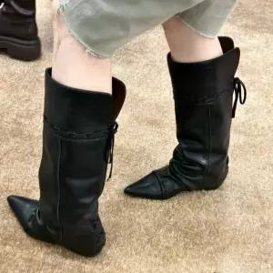 포뇨2 롱 청 여사친 빈티지 양가죽 뾰족쌓기 부츠 투웨이 웨스턴 속굽으로 슬림핏 OPH5