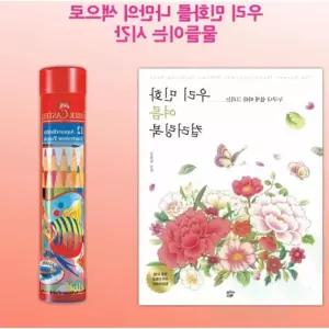 위라이즈 수채색연필 라운드 12색+여름 민화 컬러링북 노인취미 어르신컬러링북 성인색칠공부