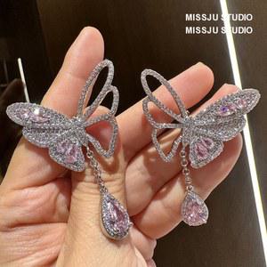 업 반짝이 큐빅 펀칭 왕나비 귀걸이 개성 달콤 롱 태슬 초선 날씬해 보이는