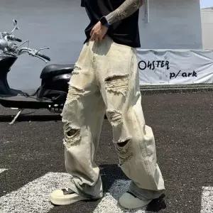 윈터솔져 남자 바지 데일리룩 배기핏 찢어진 칼부림 바자야 왕가 작열 스트리트 패션 KUK1