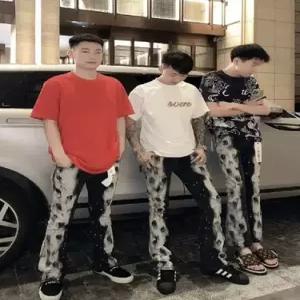 남성용 팬츠 청 배기핏 페인트칠 스판 긴 종아리 원픽1