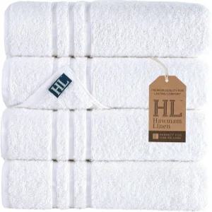 호맘 린넨 화이트 목욕 타월 4팩 27 x 54 인치 100 터키 면 소프트 경량 및 고흡수성 빠른 건조 일상적인