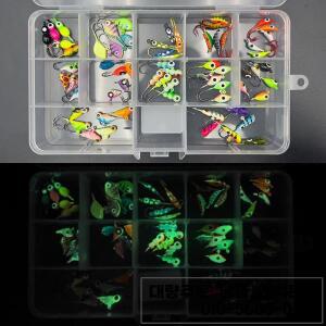 ShareShark 65개/박스 미니 발광 얼음 낚시 바늘 세트 겨울 루어