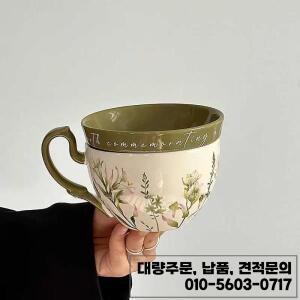 대용량 세라믹 머그컵 크랭크 핸들 뚜껑 레트로 농가 스타일 커피 우유 차 수프 사무실 선물용