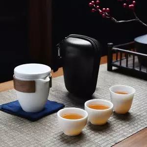 [콩심팥심]휴대용 다기세트 순수 차생활 백색 차도구 세트 3인 순백S