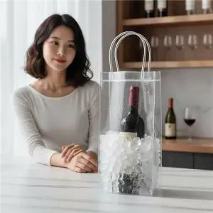 투명 와인 칠링백 아이스쿨러 25cm 와인컬러 휴대용 보냉백