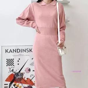 카라 웨딩룩 환절기 얇은 간절기 니트 롱원피스wxy069