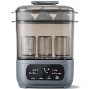 4-in-1 젖병 찜기 및 건조기, 빠른 건조가 가능한 전기 찜기, 모든 병에 범용 장착, LED 터치 스크린 자동 차단 보호(그레이)