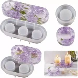 3PCS 티라이트 캔들 홀더 실리콘 몰드 DIY 공예용 원형 캔들스틱 결혼식 크리스마스 홈 데코