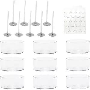 ccHuDE 20개 투명 플라스틱 티라이트 컵 빈 캔들 홀더 몰드 제조 용기 포함 스티커