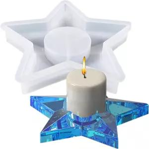 Attuslla 티 라이트 캔들 홀더 실리콘 몰드 별 모양 캔들스틱 에폭시 주조 DIY 보석함 장신구 용기 캔디