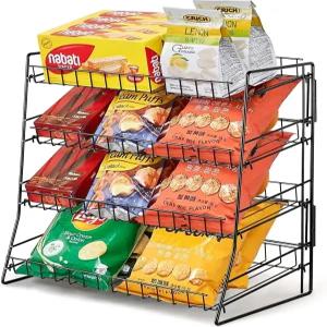 칩 랙 캔디 디스플레이 카운터탑용 4단 금속 선반 스낵 홈 스토어 매점 정리함 15.7*8.6*16인치 블랙