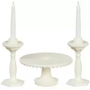 멜로디 제인 인형의 집 화이트 케이크 스탠드 캔들스틱 미니어처 다이닝 룸 액세서리 세트