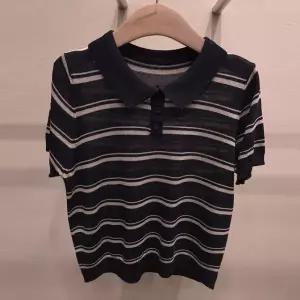 [샵앤] 여성 카라넥 단추오픈 단가라 여름 반팔 니트 티셔츠 21DS-WKN-5179-네이비