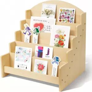 ZANAUWEK 인사말 카드 디스플레이 스탠드 홀더 엽서용 5단 나무 정리함 스티커 북마크 및 브로셔 사진
