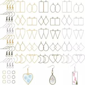 보석 제작을 위한 180피스 오픈 베젤 키트 속이 빈 프레임 펜던트 다양한 기하학적 형태의 프레스 플라워를