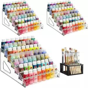 페인트 브러시 홀더가 있는 WAKCCIL 3팩 클리어 정리함 7겹 아크릴 안료 보관 랙 크래프트 미니어처 2온스