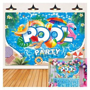 HEAKEN 7X5피트 파티 배경 여름 수영 물결 수영장 열대 야자수 비치 베이비 샤워 휴가 장식 배너