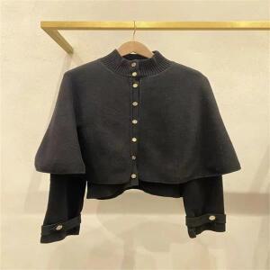 산성 새로운 여성 블랙 하프 터틀넥 느슨한 망토 코트 2025 이른 봄 숙녀 싱글 브레스트 긴팔 니트 자켓