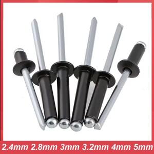 블랙 알루미늄 블라인드 팝 리벳 돔 헤드 오픈 타입 스틸 섕크 맨드렐 배기 풀 네일 2.4mm 3mm 5mm