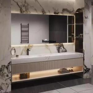 미러 캐비닛 프렌치 라이트 럭셔리 록 슬래브 심리스 더블 세면대 욕실 조합 원목 C