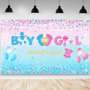 AIBIIN 성별 공개 배경 소년 또는 소녀 사진 블루 핑크 풍선 스타 베이비 샤워 파티 장식 배너 스튜디오 소품 70 43 인치