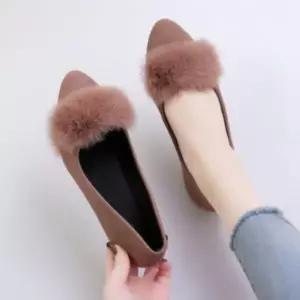 /신상오픈런 여성 스웨이드 퍼 포인트 로우굽 플랫화면