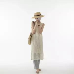 /신상오픈런 여성 여름 시스루 레이스 슬리브리스 롱 드레스