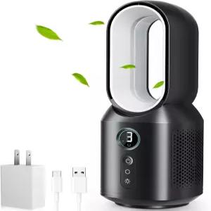 13인치 책상 선풍기 작은 칼날 없는 테이블 106 진동 터치 컨트롤 3단 속도와 야간 조명 개인용 사무실