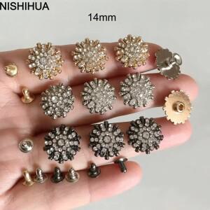 20세트 - 해바라기 모양 풀 다이아몬드 장식 금속 스터드 14mm 반짝이는 꽃 리벳  의류 패션