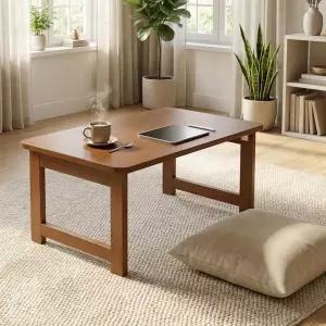 OKCMTR 31.5인치 아파트용 일본식 접이식 커피 테이블 - 조립식 직사각형 튼튼한 대나무 낮은 식사 명상