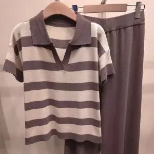 [NS홈쇼핑][샵앤] 여성 슬릿 카라넥 단가라 니트 티 바지 투피스 세트 21DS-WSET-5183-베이지..