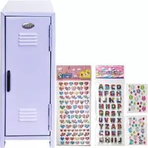 자물쇠 열쇠 스티커가 달린 미니 사물함 금속 작은 미니어처 보관 소녀용 상자 데스크탑 정리함 캐시 머니