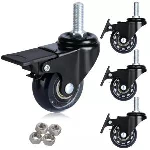 YOOGAA 사무실 의자 바퀴 스템 나사산 캐스터 M10-1.5x25mm 무소음 회전 4종 세트 브레이크 포함 2인치