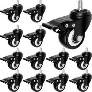 M8 캐스터 휠 12개 세트 듀얼 브레이크 및 x 15mm 나사식 스템 책상 작업대 카트용 400파운드 용량의 2인치